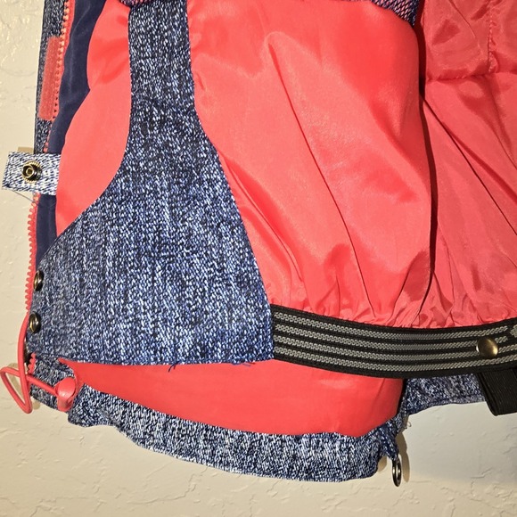 Roxy Jacket Womens Medium Blue Pink Stripe DryFlight 10K Snow Ski Coat Hood $200 - Picture 6 of 16